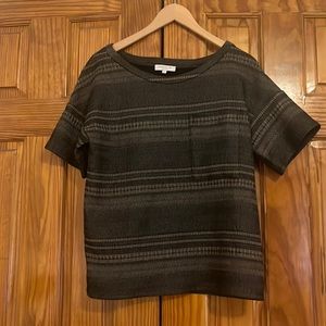 Emerson Fry gold and bronze ruched short sleeve shirt with pocket